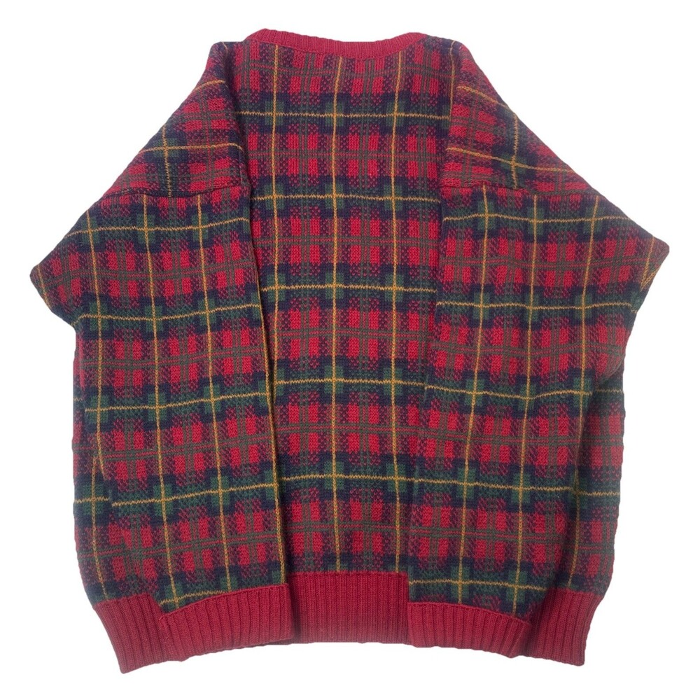 VTG Eddie Bauer Mens Red Plaid Long Sleeve Wool Sweater Size Men’s XLMade in USA - Picture 7 of 8